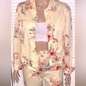 Vintage E P Pro Yellow Floral matching outfit Jacket medium Cropped Pants Size 4